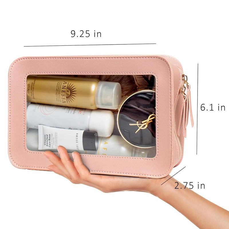 LETGO Clear Makeup Bag, TSA Approved Toiletry Organizer With Zipper, Fit Carry-on Travel Essentials, Cosmetic Bag for Women Men (O-Pink) - Image 2